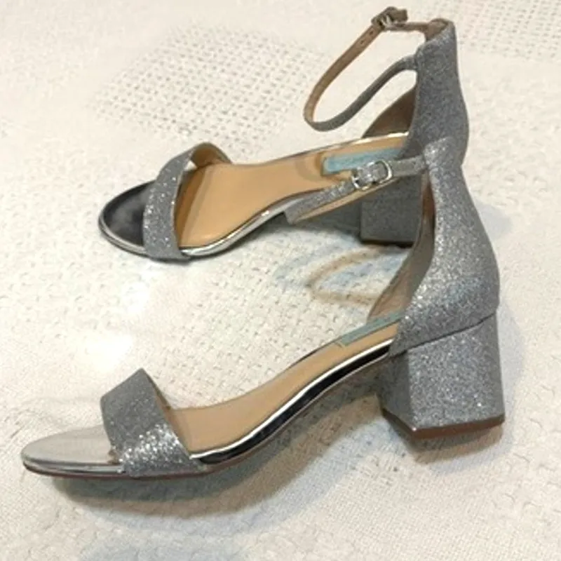 Blue by Betsey Johnson MIRI 8.5 silver glitter heeled sandal 3068 - Image 7