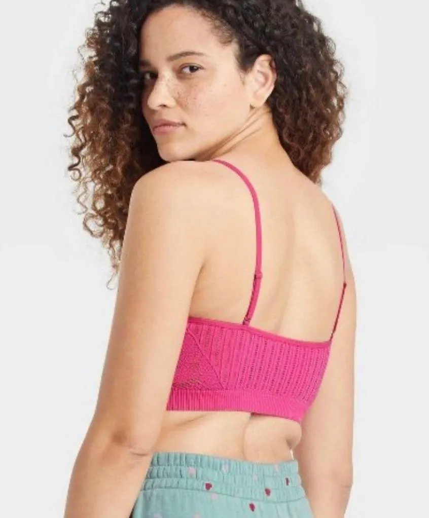 Colsie Women's Scoop Neck Crochet Bralette S Pink - Image 3