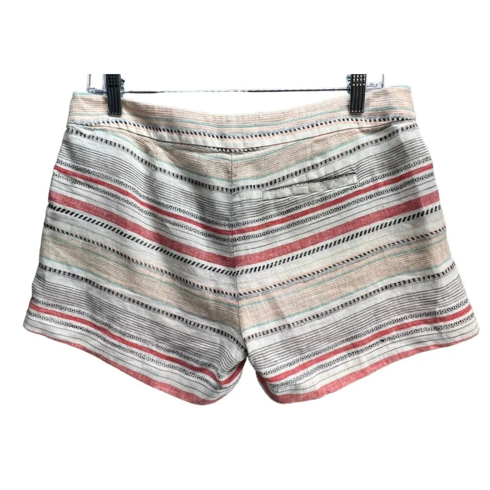Joie Merci Shorts Womens 2 Multicolor Striped Linen Low Rise Pockets Beach Boho - Image 5