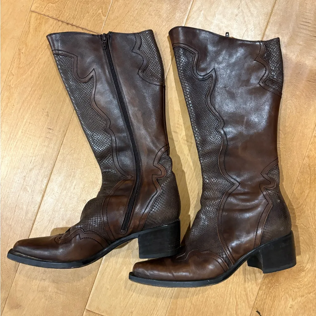 Nordstrom cowboy cowgirl  western leather boots sz 9 brown snake - Image 3