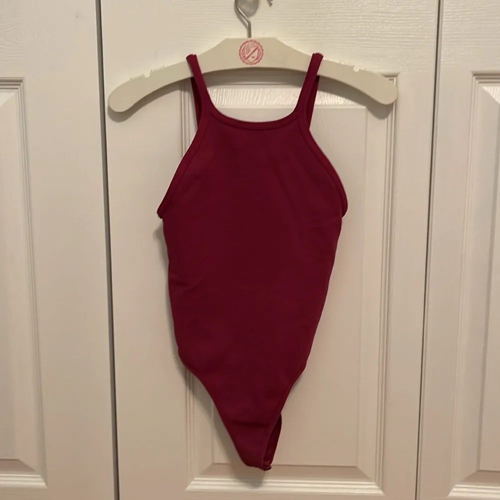 Free People Intimately Burgundy Seamless Rib Knit Halter Neck Bodysuit - Image 2
