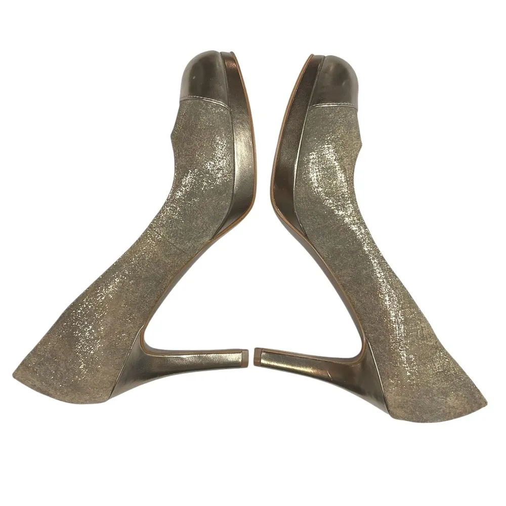 Tahari Women's‎ Laura Gold Cap Toe Leather Platform Pumps Heel Size  8.5M Party - Image 8