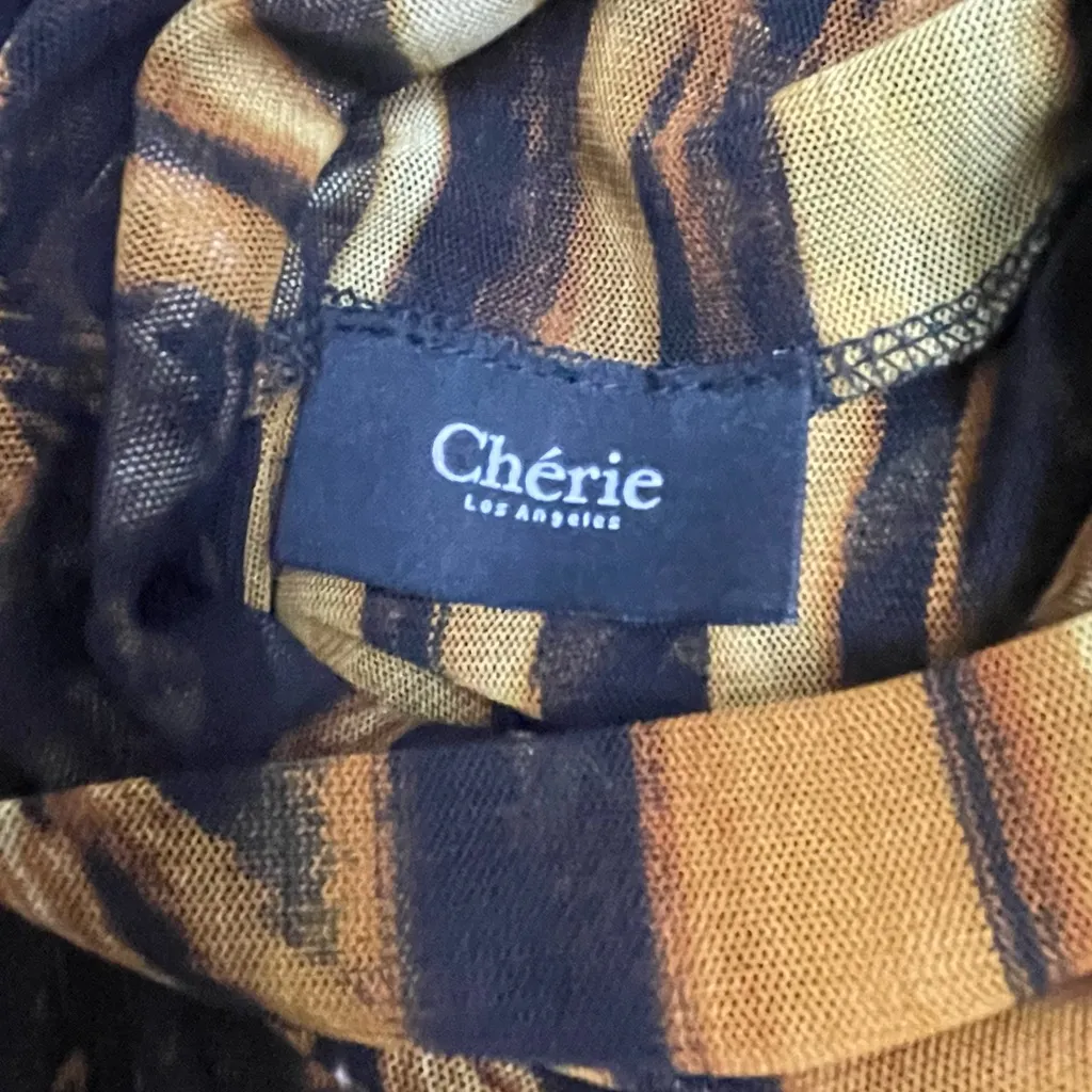 Chérie LosAngelesMesh Abstract Print Turtleneck Midi Dress New no tag 🏷️ (A159)? Brown - Image 4