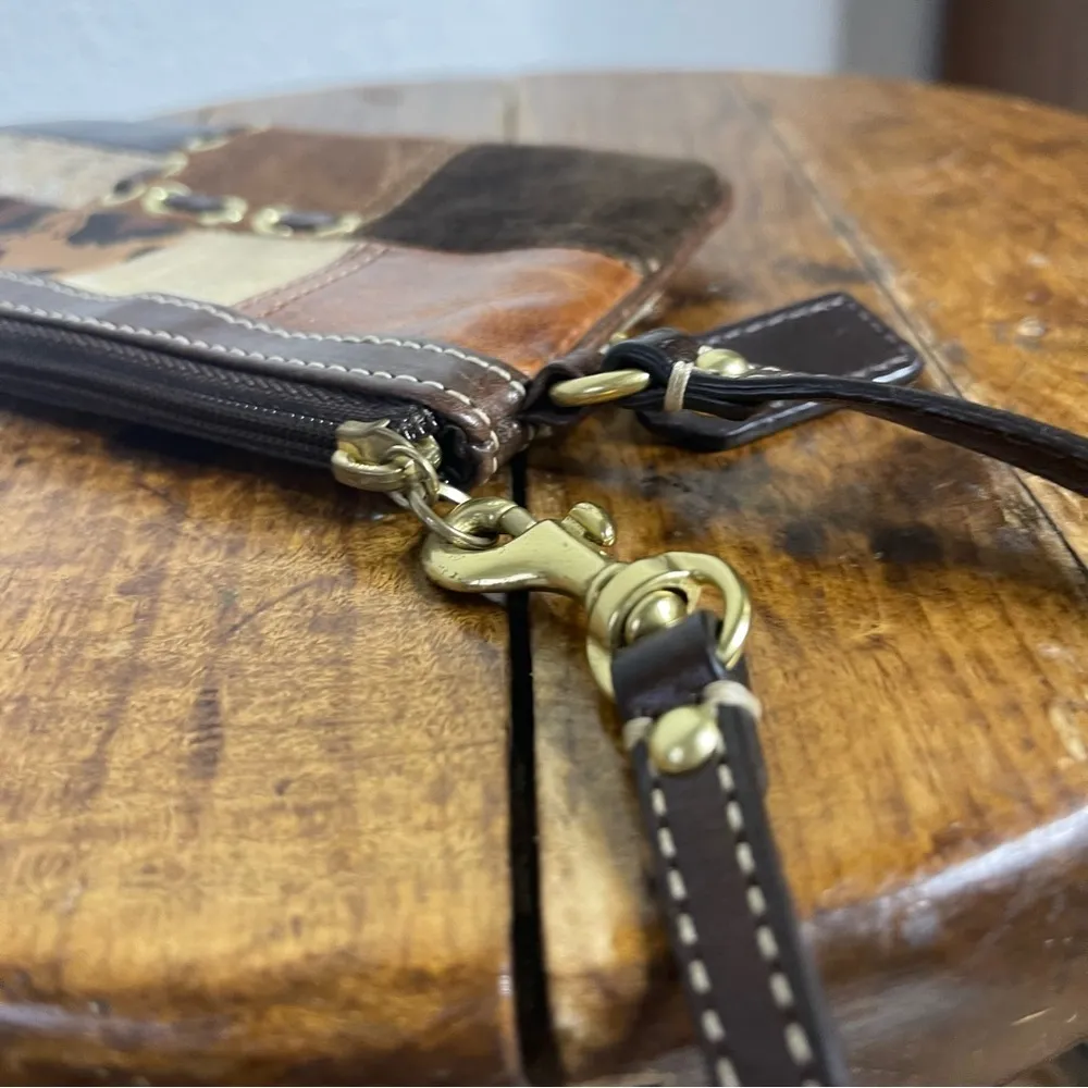 Vintage 90s Coach Patchwork Leather Suede Wristlet Wallet Brown Gold Hardware - Image 7