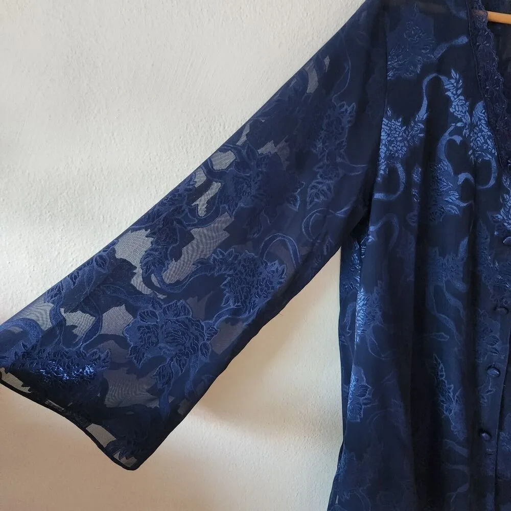 Vintage Victoria’s Secret Nightgown Coverup Floral Lace Dark Blue Dainty Sheer - Image 5
