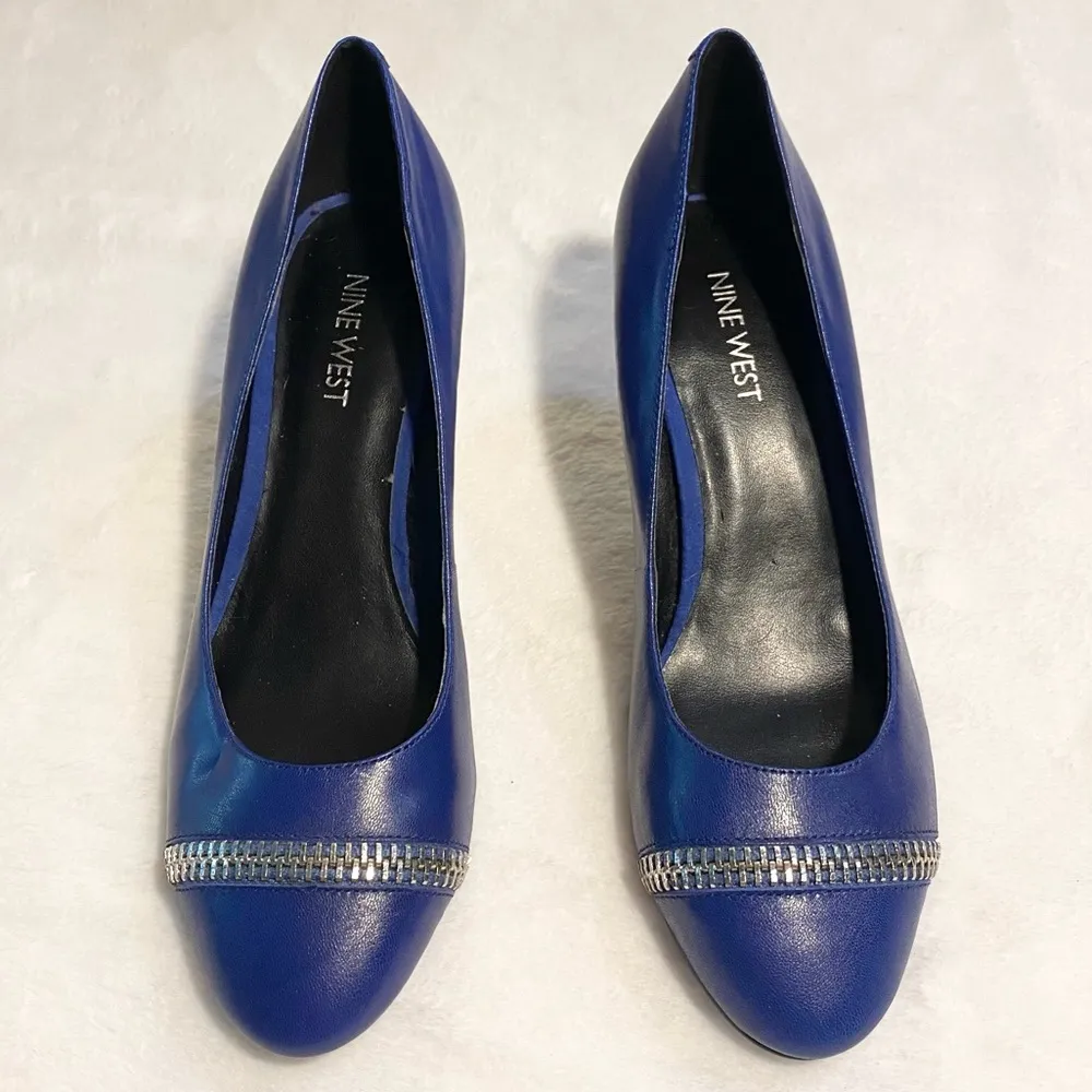 Nine West Blue Leather Zipper Pumps Size 8 Evert - Image 2