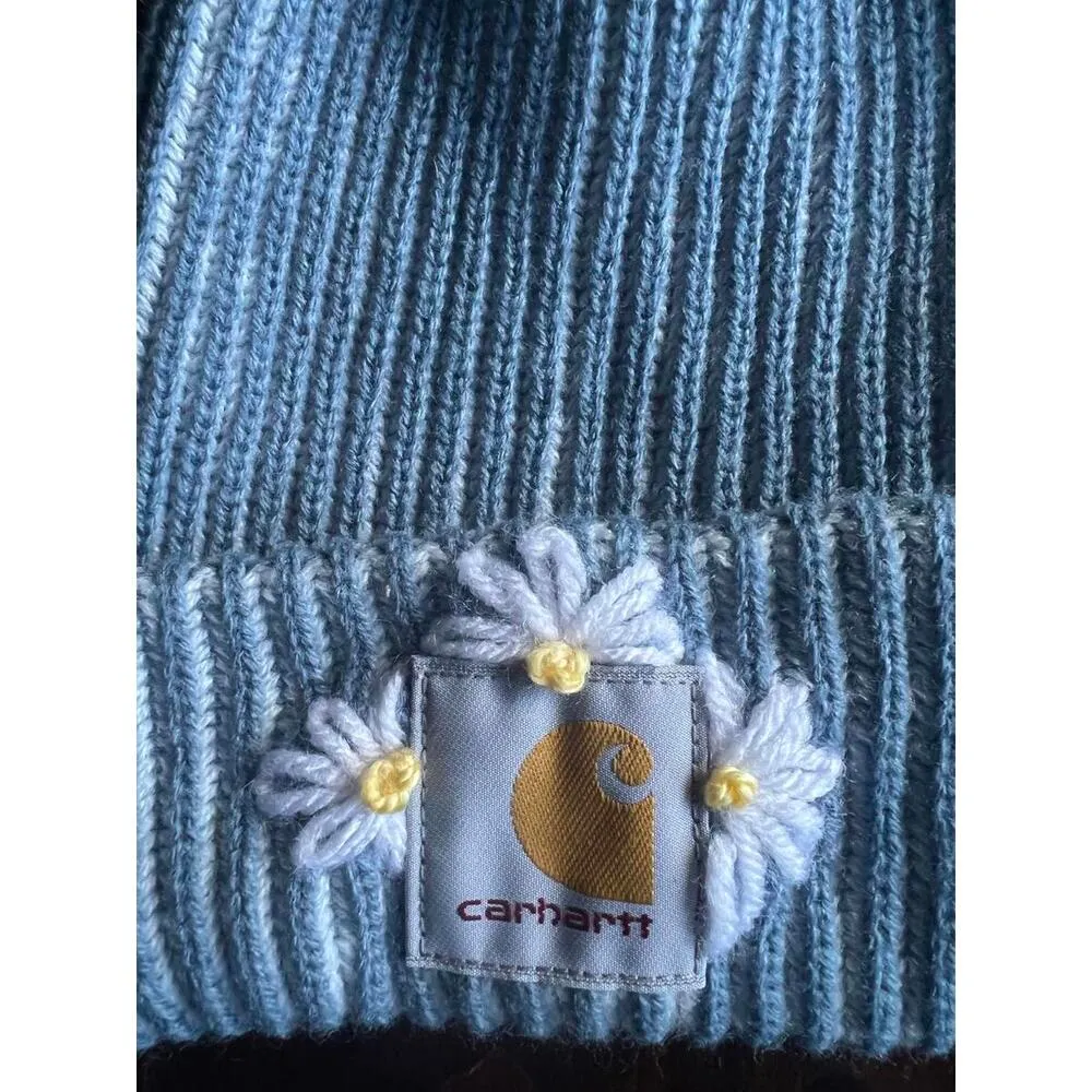 Carhartt Light Blue Beanie with Daisy Patch - Image 2