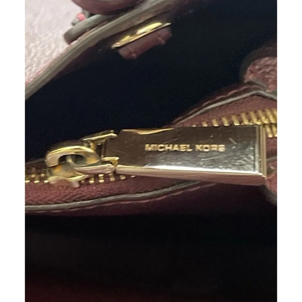 Vintage MICHAEL KORS Mercer Gallery Burgundy Oxyblood Leather Zip Tote Bag - Image 11