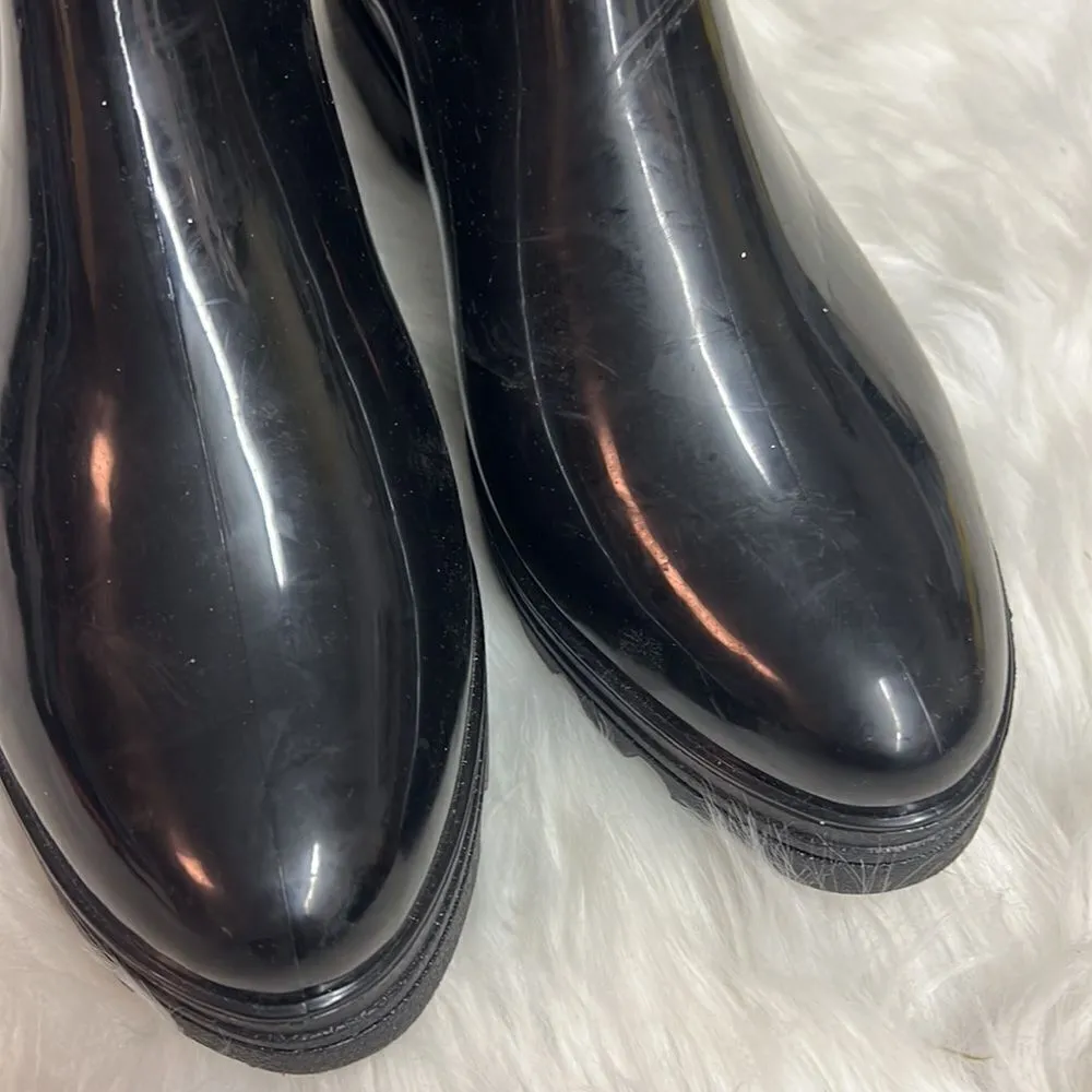 Black Shiny Ankle Rain Boots Size 10/41 B17B‎ Black - Image 8