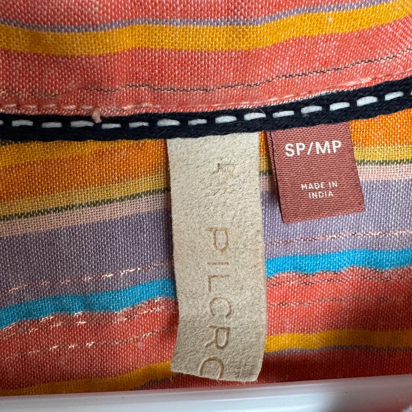 Pilcro Striped Metallic Button Down Shirt Womens Petite Small Medium Orange Pink - Image 4