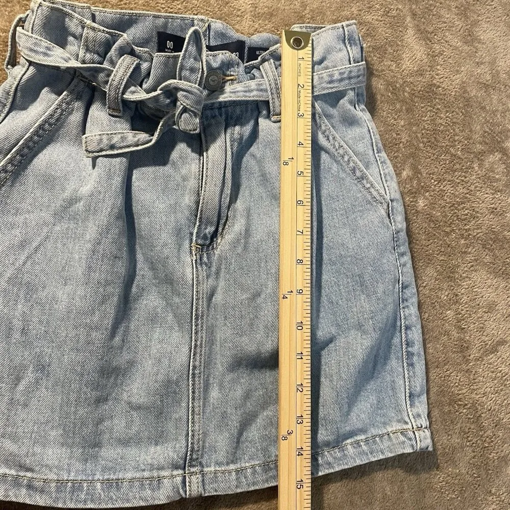 Hollister Skirt Juniors Size 00 W23 Paper Bag Blue Denim Ultra High-Rise Mini - Image 5