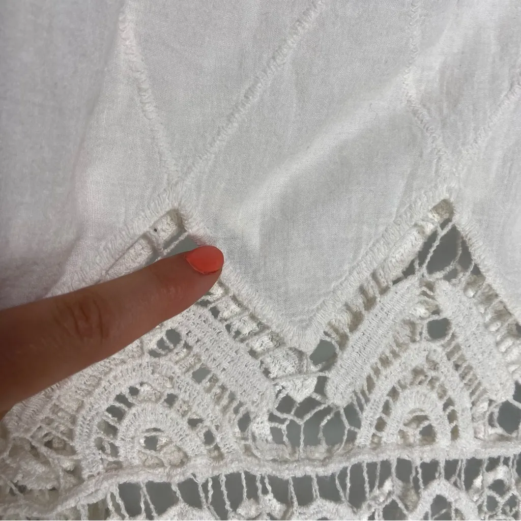 White Lace Crochet Top Beach Cover Up Boho Fairy Cottage Coastal Pilyq Size S PQ - Image 6