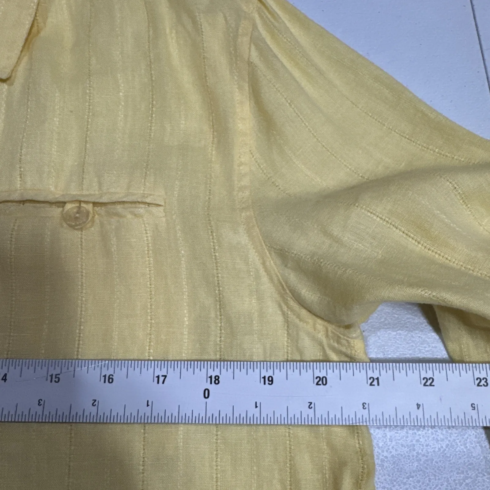 Sag Harbor Womens Linen Button Up Tunic Shirt Collared Roll Tab Sleeve Yellow S - Image 10