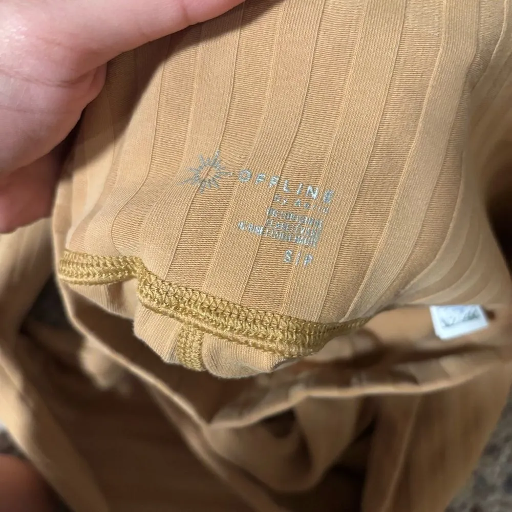 Aerie Original Wide Leg Flare High Waisted Ribbed Legging Mustard- Size Small - Image 8