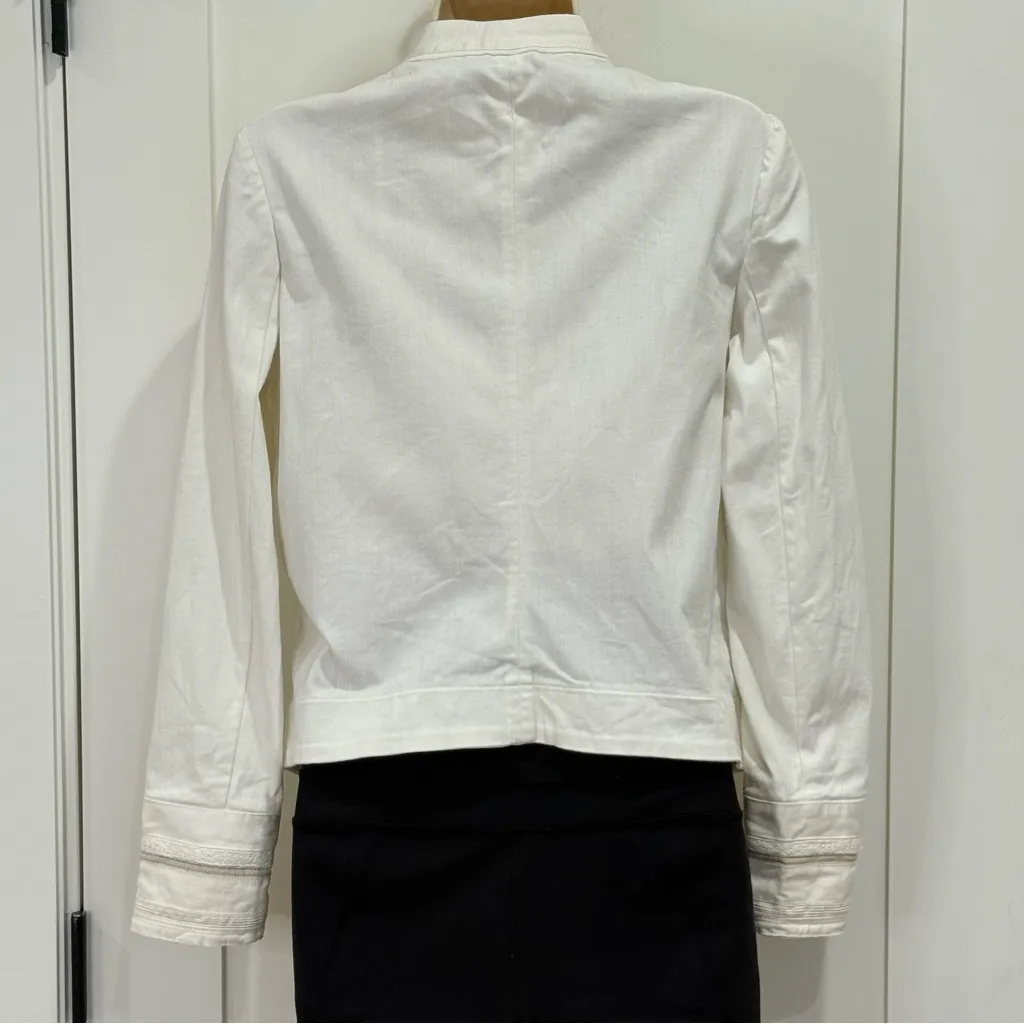 Superfine Embroidered Tonal Stripes Jean Jacket Off White Large Textured Italian - Image 5