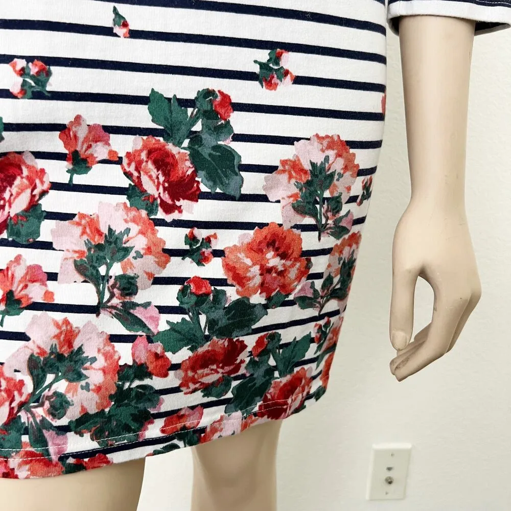 [Joules] Navy White Striped Floral Print Riviera Shift Dress 3/4 Sleeves US 10 - Image 3