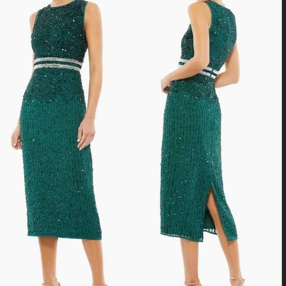 NWOT MAC DUGGAL Sleeveless High Neck Midi Sheath Dress NEW Size 4 deep emerald - Image 2