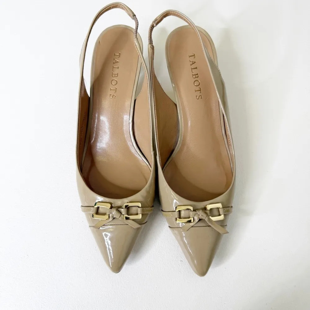 Talbots Edison Slingback Bow Flats Nude Tan Slingback Heels Patent Size 7 - Image 2