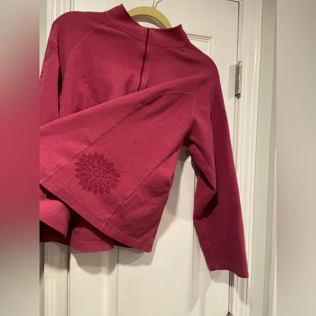 L.L. Bean Size XL Pink Mock Neck Floral Print Quarter Zip Fleece Top Zip Pocket - Image 6