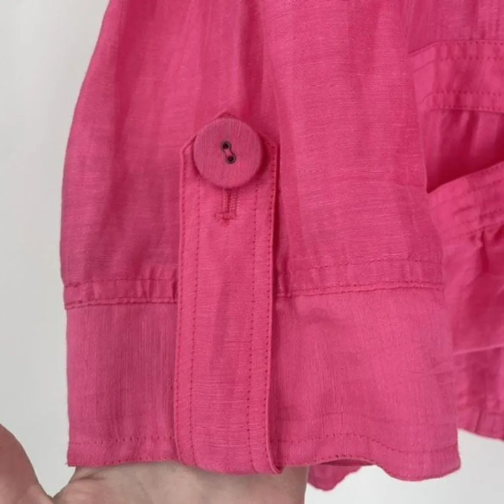 Chico's Womens Linen Blend Button Front‎ Blazer Jacket Pink Size Large Barbie - Image 4