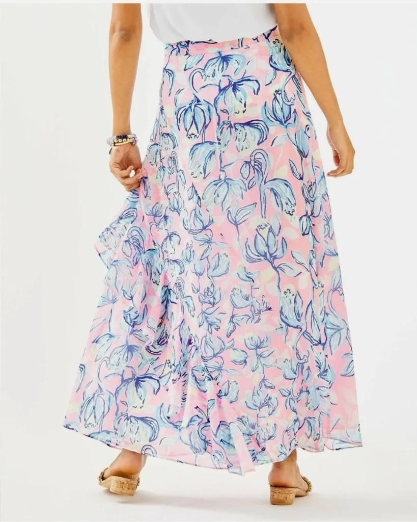 Lilly Pulitzer Agnes Faux Wrap Maxi Skirt in Sweet Pea Pink Chasing the Sun - Image 6