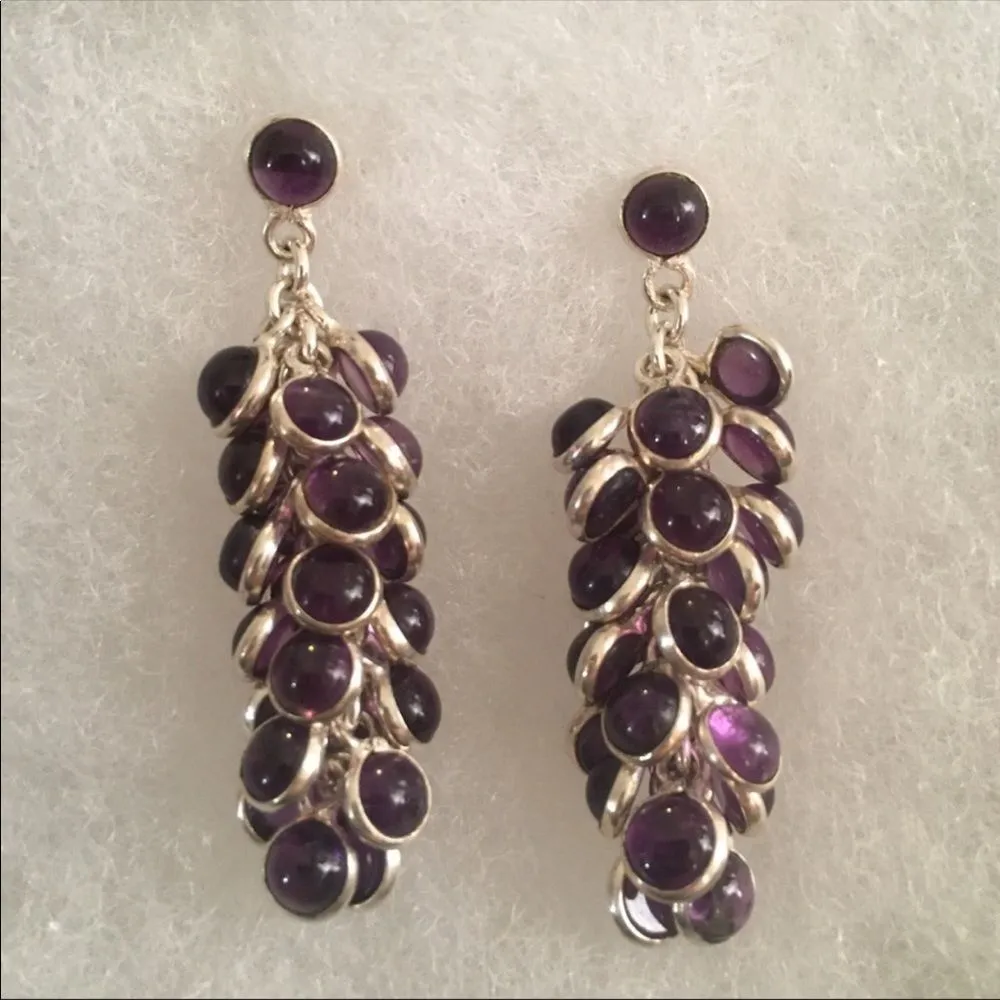 Vintage Sterling Silver Wrapped Faceted Amethyst Drop Dangle Earrings - Image 2