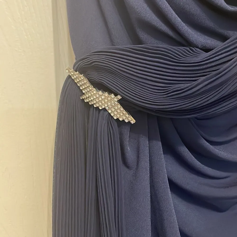 DAVID'S BRIDAL Blue one shoulder jersey dress with pleated cascade - Image 5