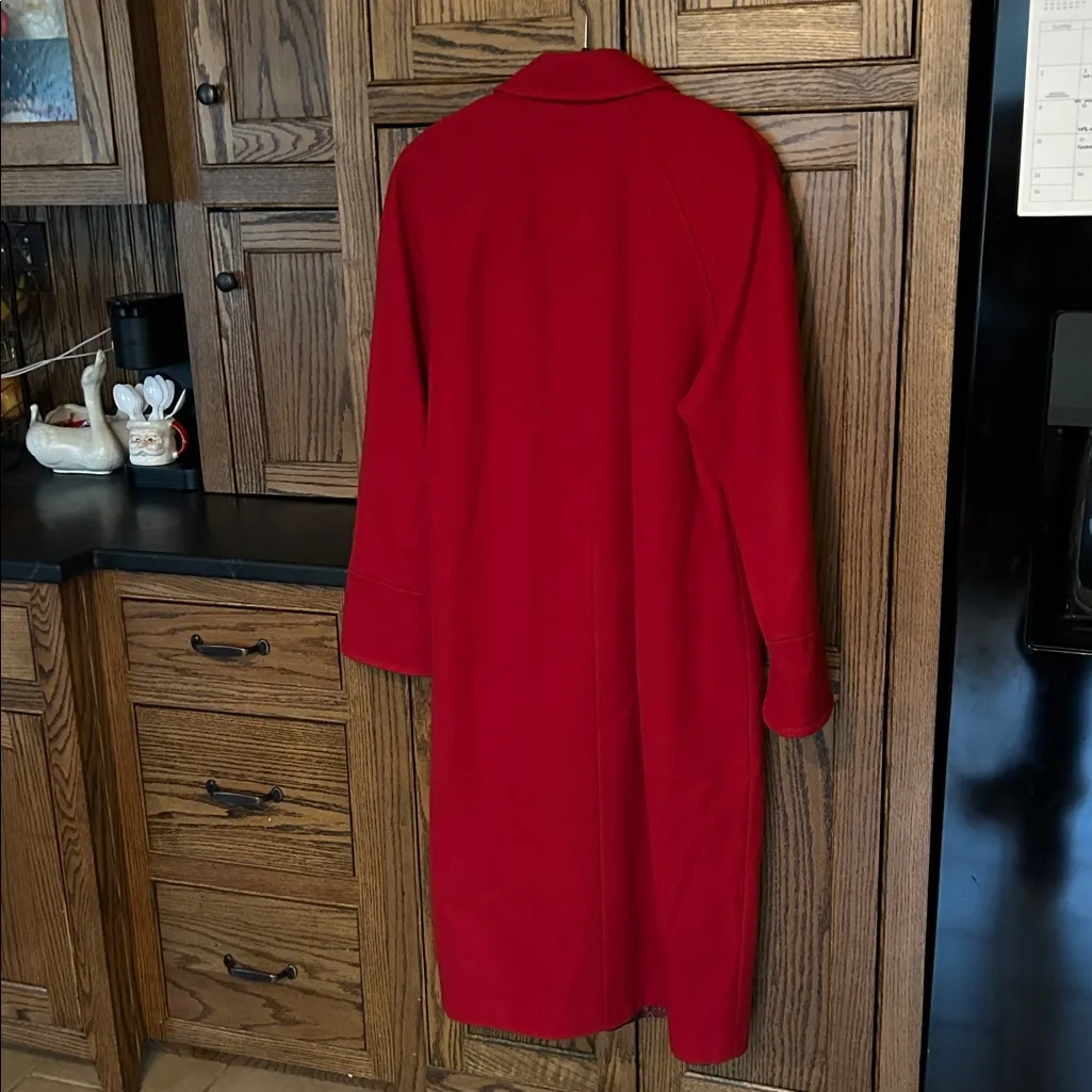 Vintage‎ JOFELD Long Red Wool Pea Coat Overcoat Jacket Winter Holiday Women’s 14 - Image 9