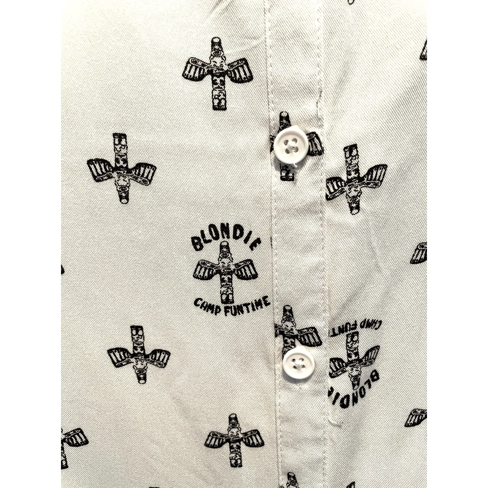 Rock by Junkfood White Button Front Blondie Camp Funtime Print Dress Large - Image 4