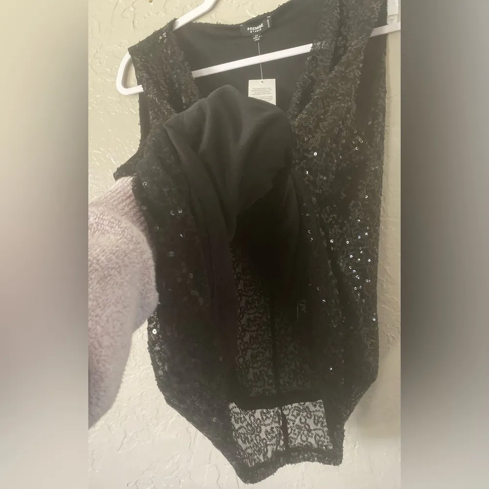 Premier Studio Black Sparkling Sequins Cowl Neck Sleeveless Top 2X Evening - Image 5