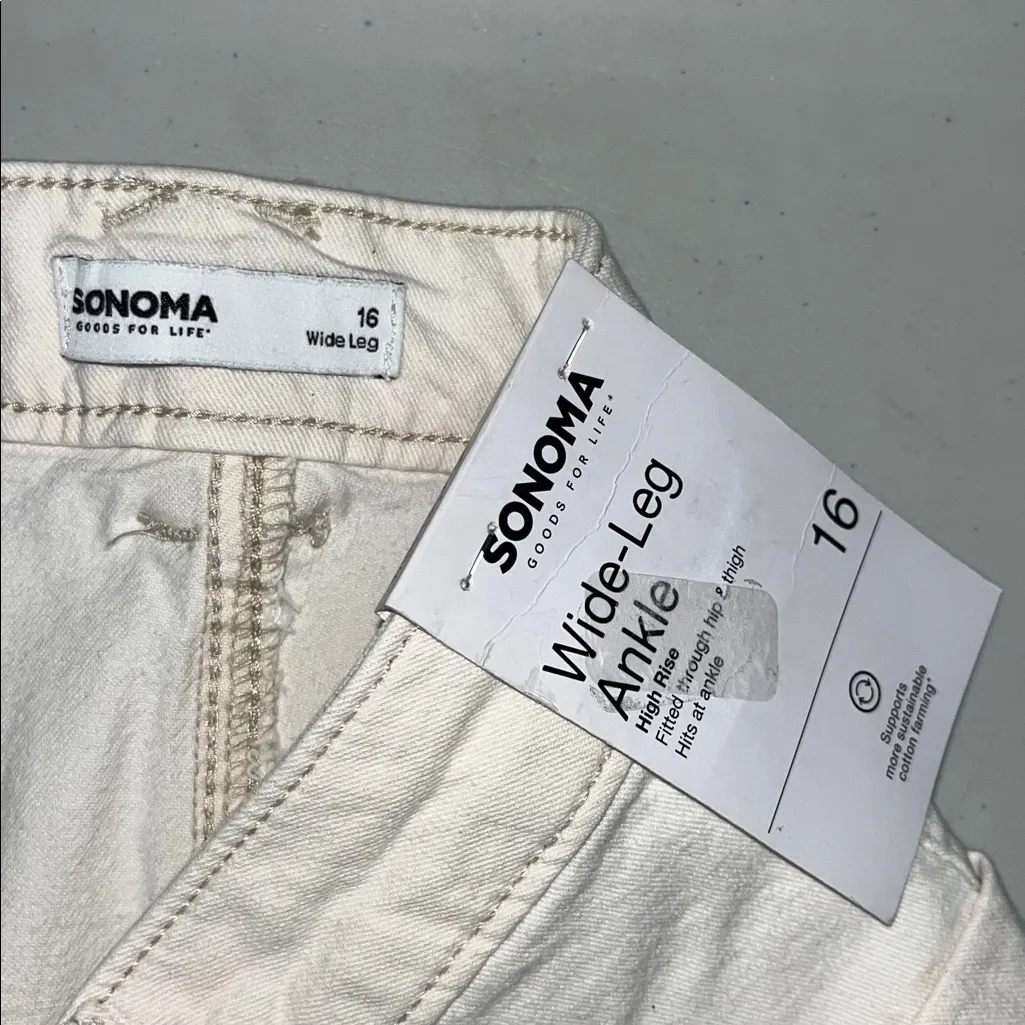 Sonoma NWT Size 16 Cream Denim High Rise Wide Leg Ankle Jeans - Image 4
