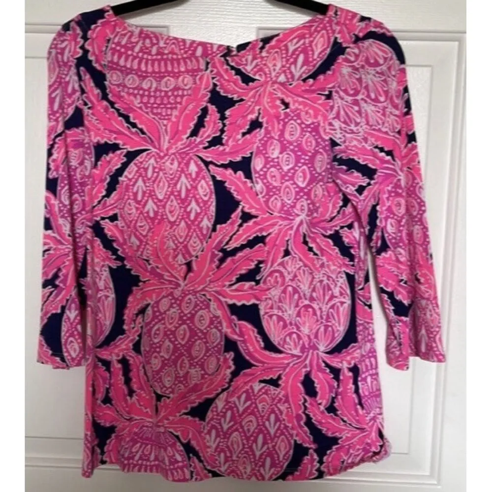 Lilly Pulitzer Waverly Top Pink Pineapple Coco Safari XS RARE HTF GORGEOUS - Image 2