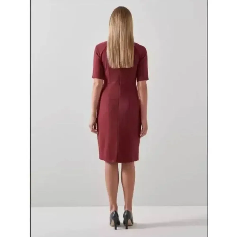 LK Bennett Liya Dress Cabernet Red Sheath Fitted 3/4 Sleeves Size 4 Women's - Image 8