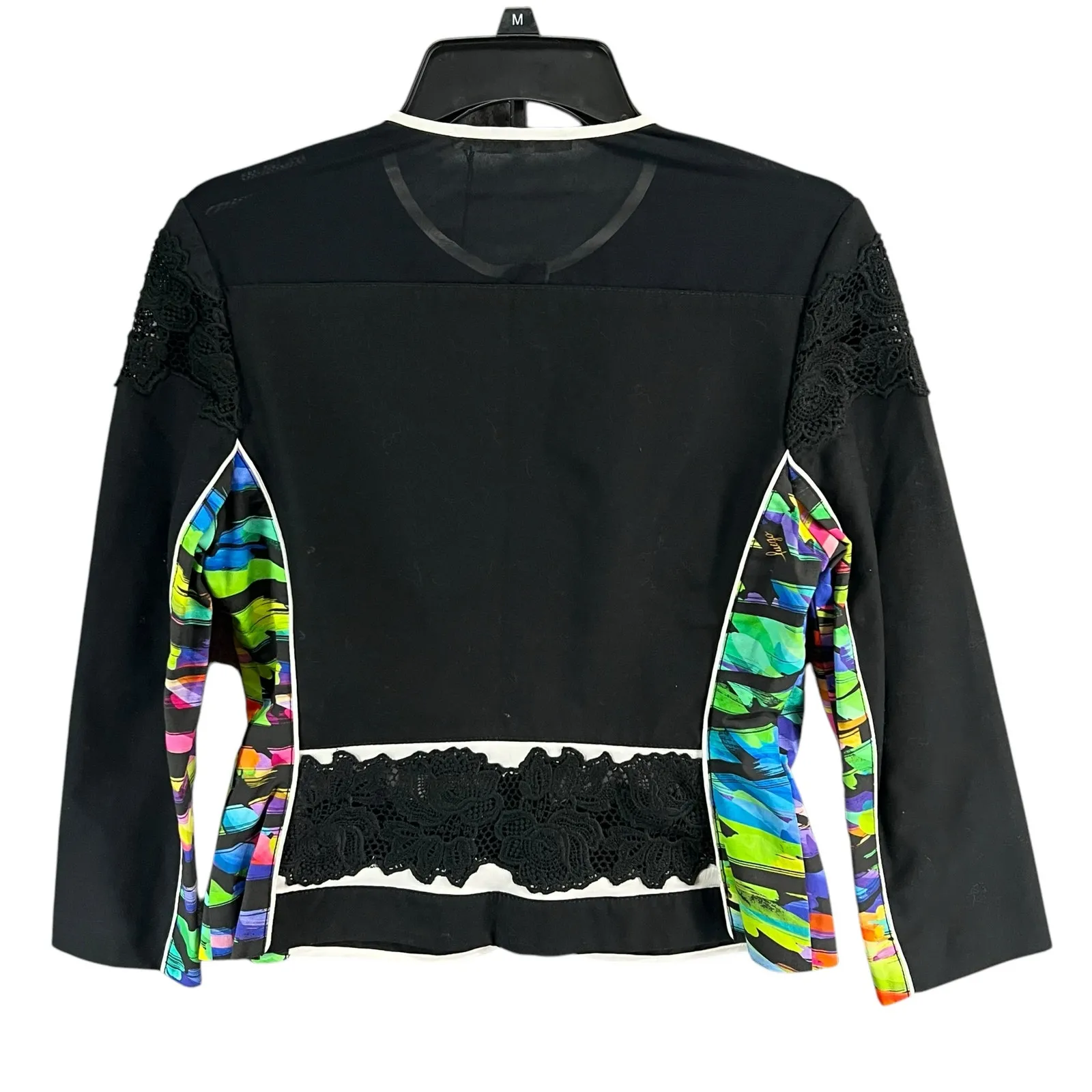 Fuego Woman Jacket Womens 8 Black Multicolor Mixed Media Full Zip Artsy Chic NEW - Image 3