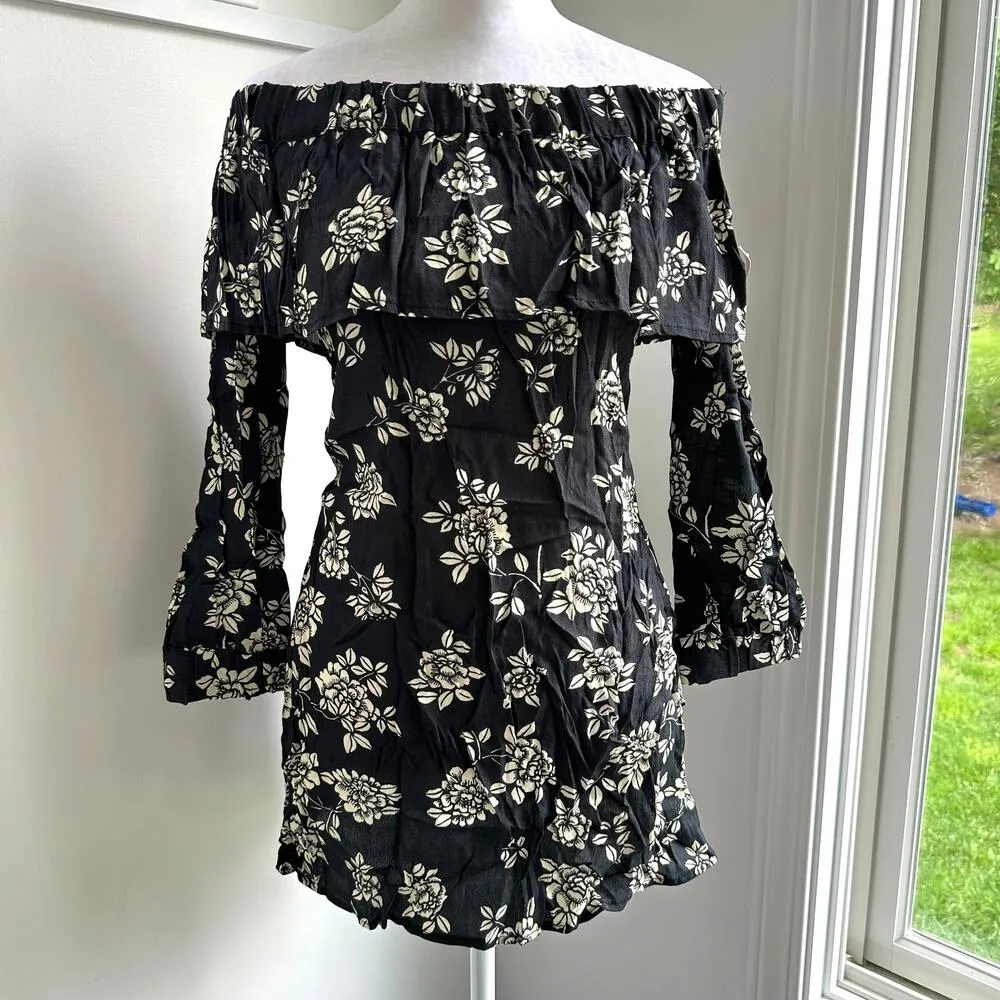 Flynn Skye NEW Louie Mini Onyx Bloom Long Sleeve Boho Festival Dress Black Small - Image 2