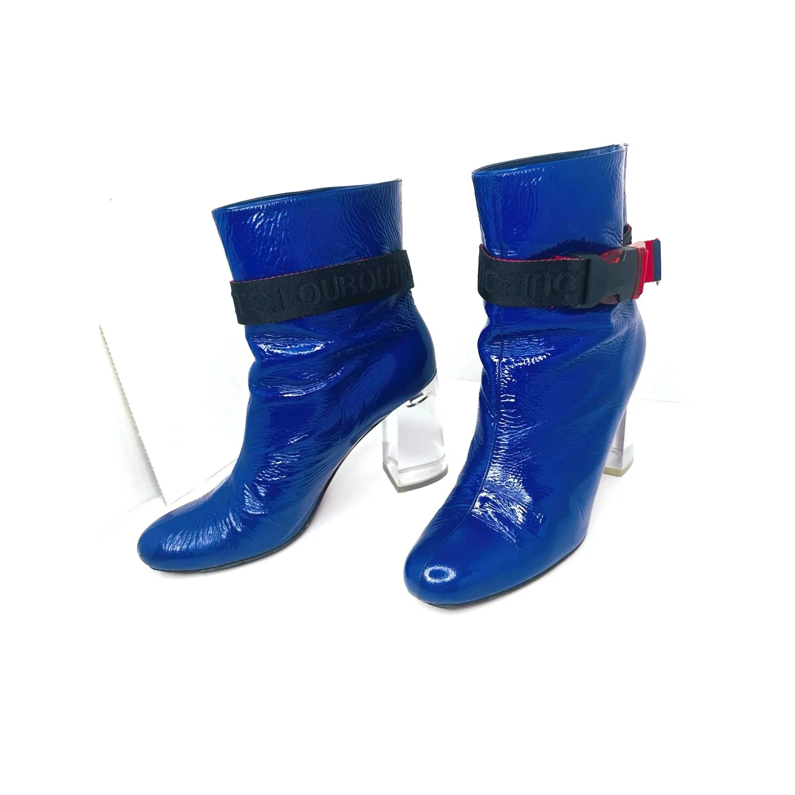 Christian Louboutin Blue Patent Leather Vogue Plexi Telesiege Ankle Boots  EU 38 - Image 9