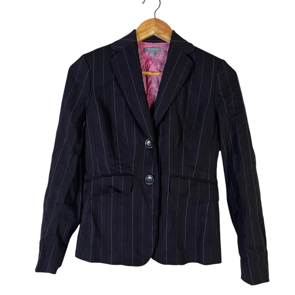 Ann Taylor Wool Blazer Pants Suit Set Womens 2P Plum Purple Pink Career Lined - Image 2