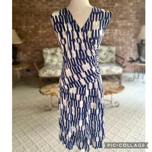 Nic+Zoe Dress Purple Geo Knit Ruched S Knee Length Sleeveless Stretch Garden - Image 3