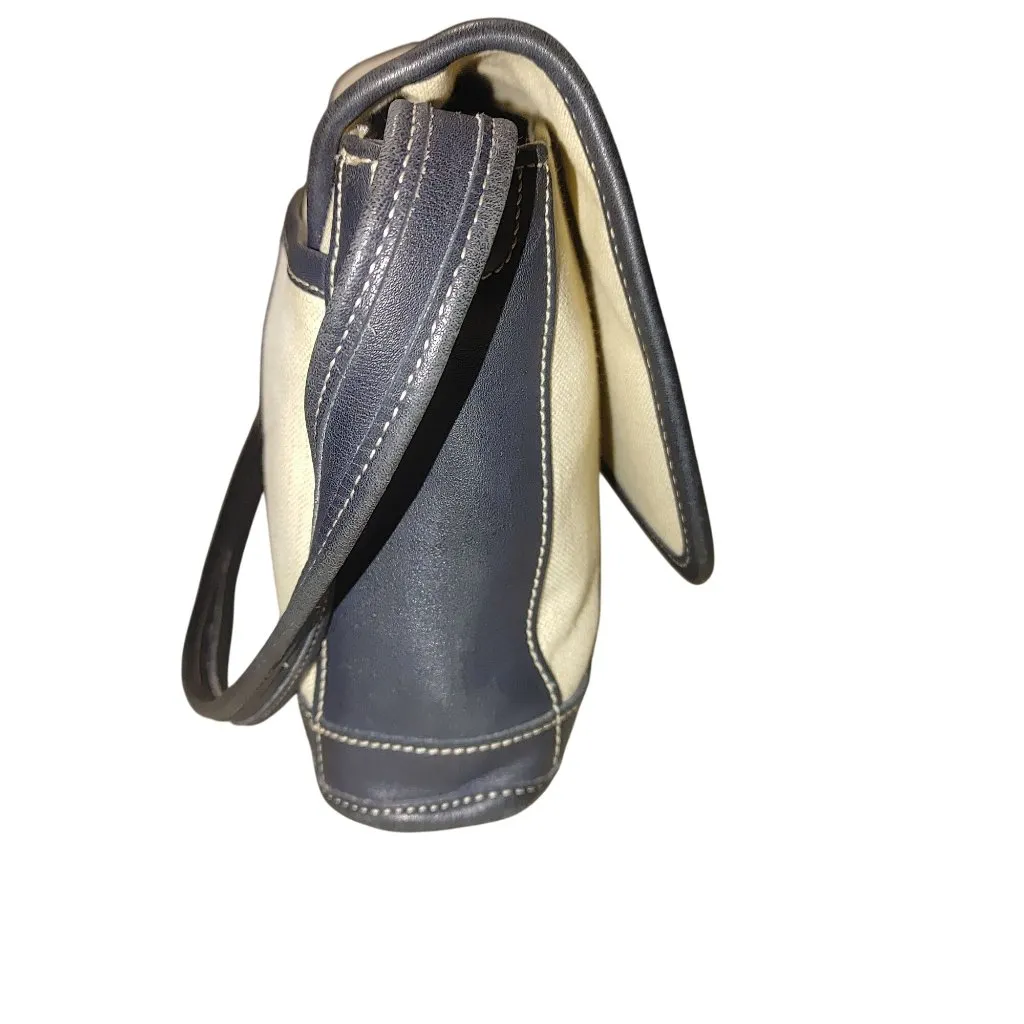 Coach Bleeker Flap Purse Handbag 90s Navy Blue Black Canvas Leather Vintage - Image 10