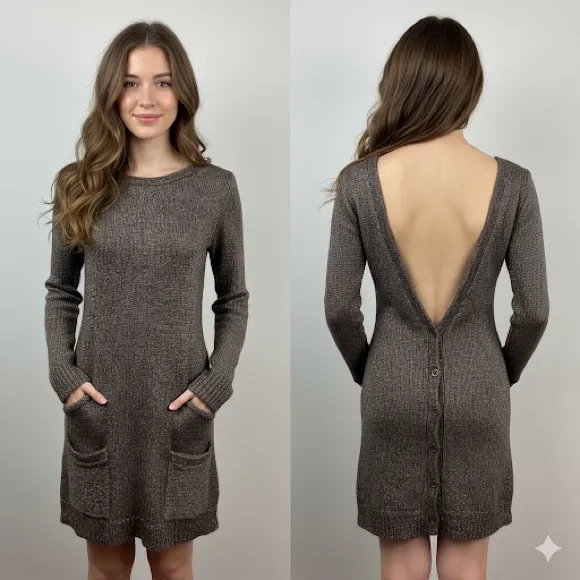 Inhabit Gray Fuzzy Longline Alpaca Blend Backless Cardigan Sweater Dress Medium - Image 9