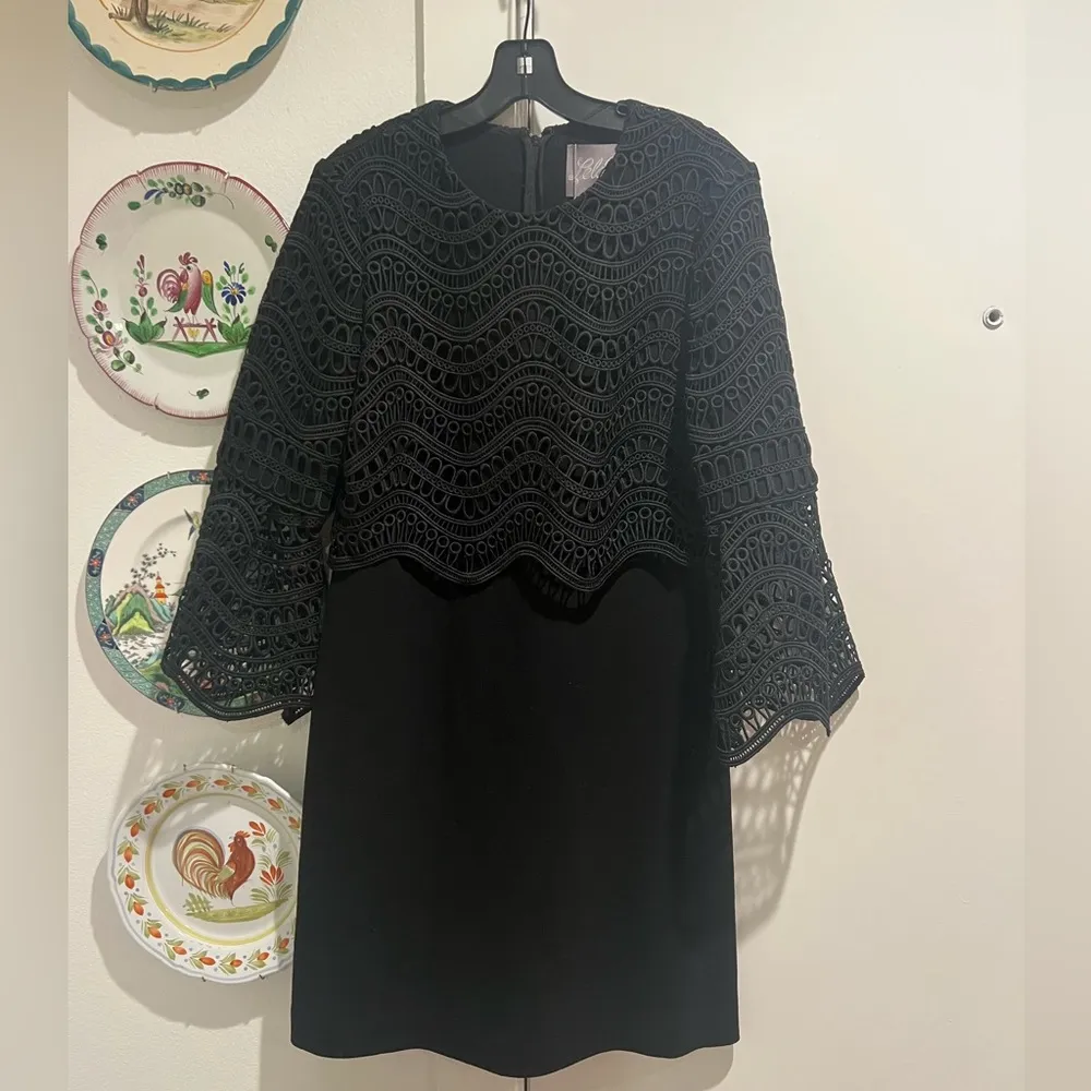 NEW Lela Rose Couture Black Dress with Lace Overlay and Sleeves Size 8 - Image 3
