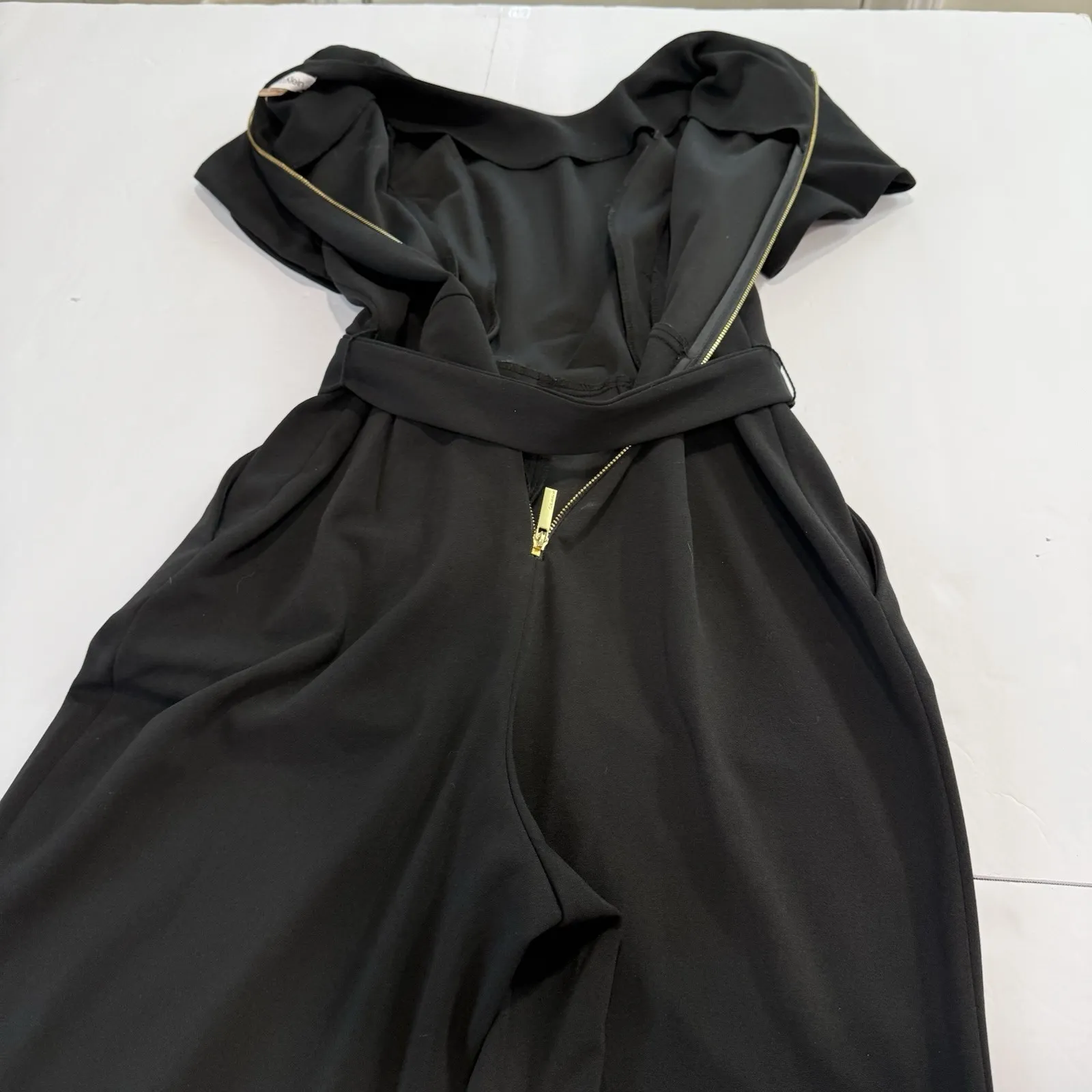 Calvin Klein Black Tulip Sleeve Belt Stretch Crop Jumpsuit Size 4 - Image 12