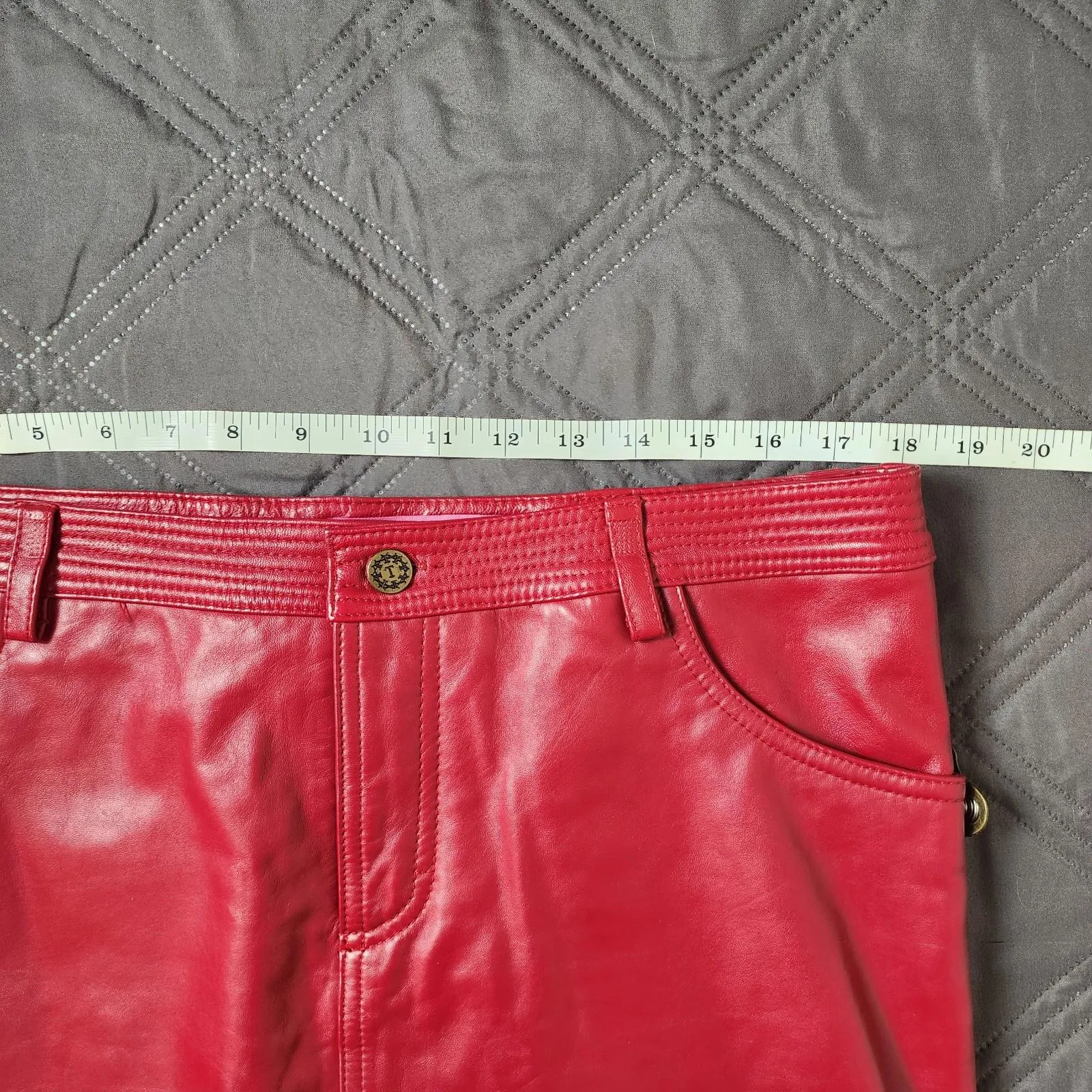 Vtg Thalia Sodi Y2K Cherry Red Genuine Leather Mini Skirt 13/14 Biker Grunge - Image 6