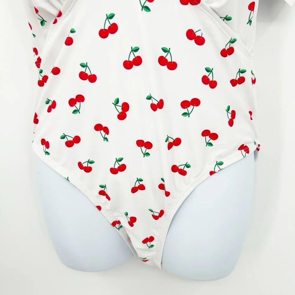 NWT Marina West Womens Beach UPF 50+ Tie Plunge Cherry One Piece Swimsuit Size L Red Size L - Image 5