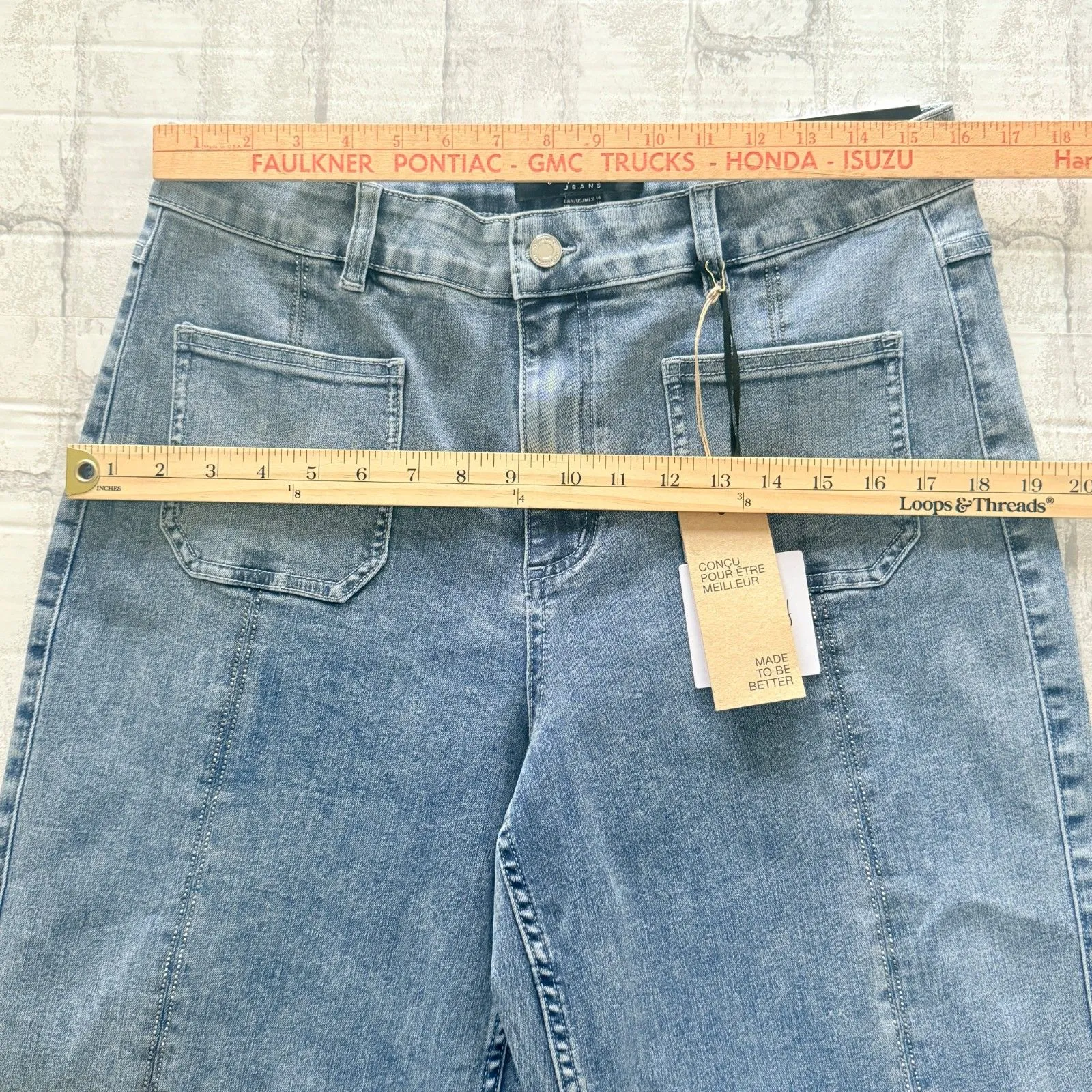 NWT Joseph Ribkoff Vintage Blue Rhinestone Seam Slit Hem Frayed Culotte Jeans 14 - Image 8