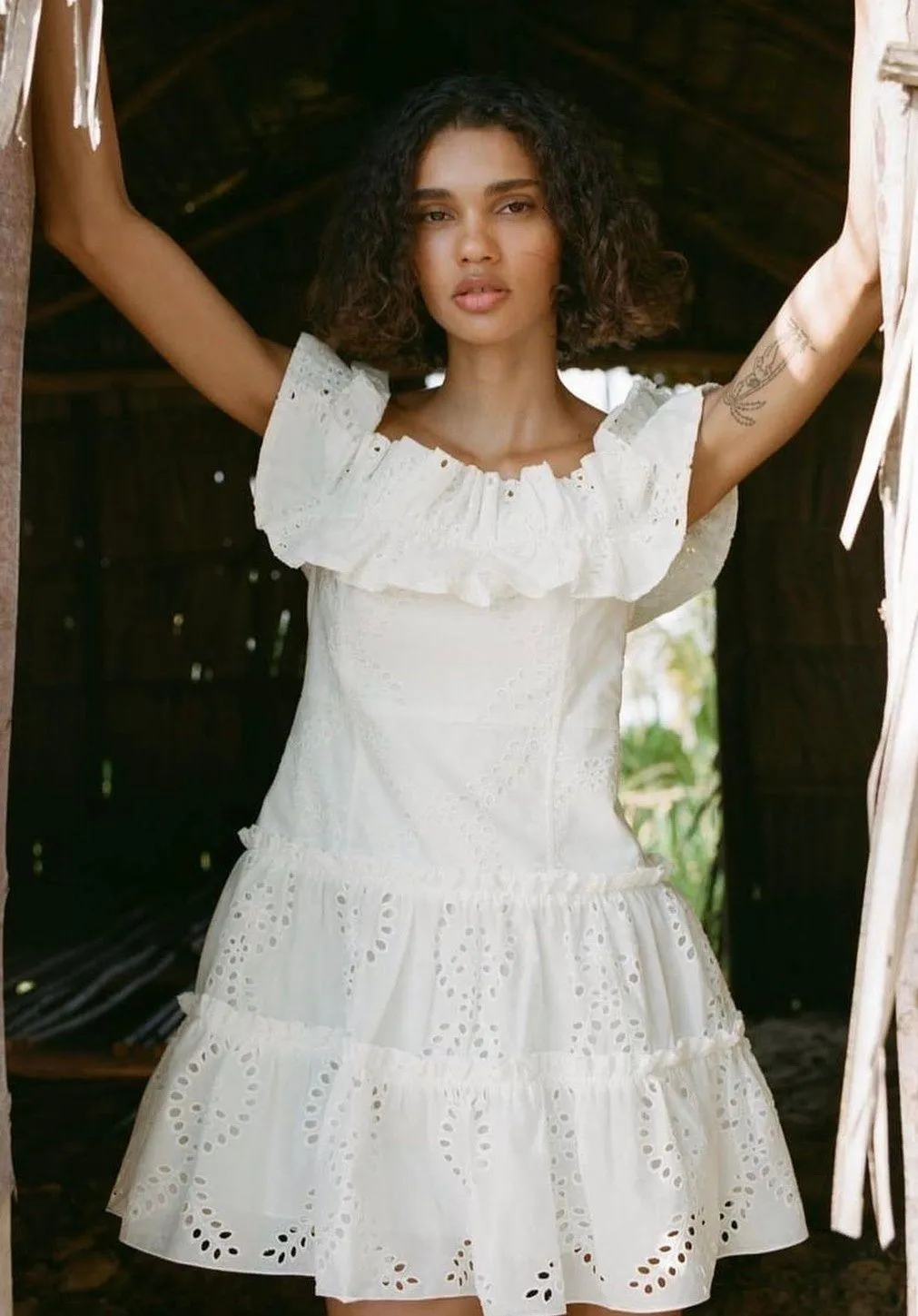 dress mini crochet boho openwork embroidered white vacation summer - Image 9
