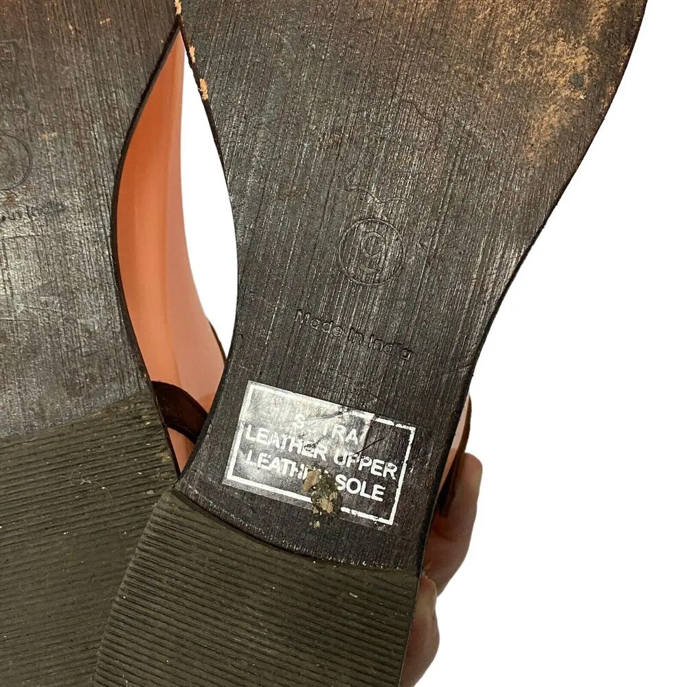 J Jill Sutra T-strap Thong Sandals Size 9 Brown Leather Braided Flats Boho Beach - Image 6