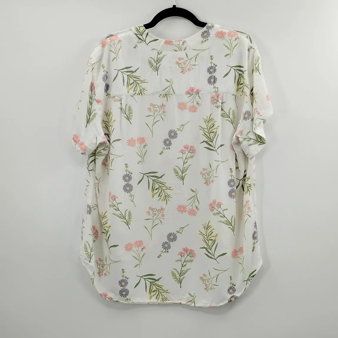 Piyama Maggie Pajama Top Wild Flower Print Short Sleeves Floral Size Large White - Image 3