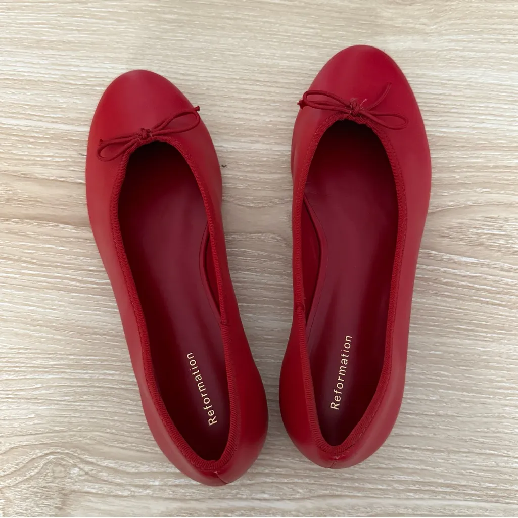 Reformation 5.5 Tina Bell Flats Scarlet Leather Red Preppy Holiday Formal - Image 3