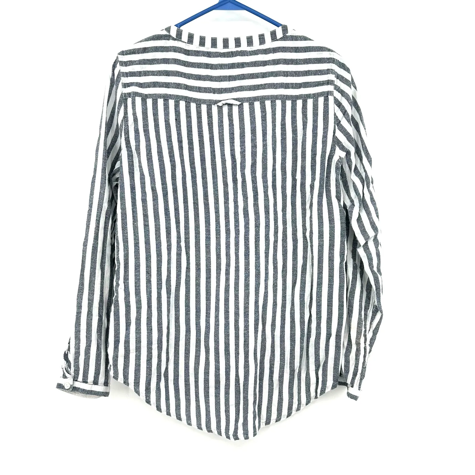 Lucky Brand Size Medium V-Neck‎ Long Sleeved Blouse Gray Striped embroidered - Image 2